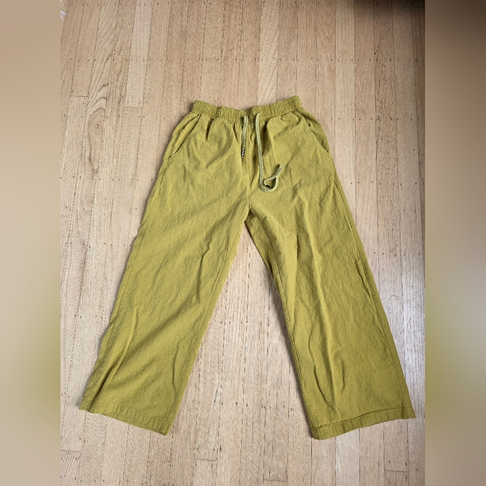 Famulily Yellow/Green Cropped Wide Leg Cotton Drawsgring Pants Size S EUC